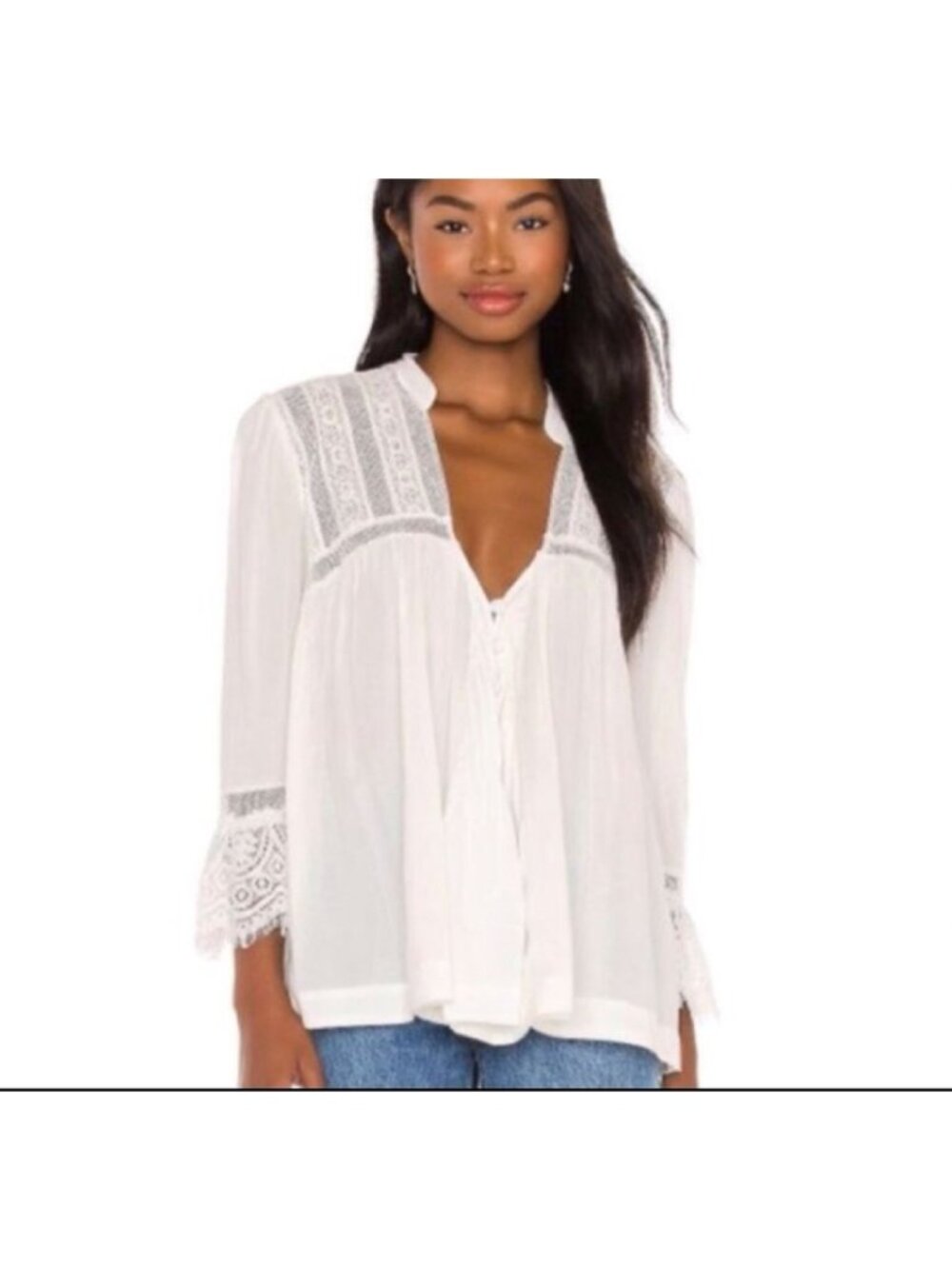 Free People Esme Button Down in Ivory - Size M